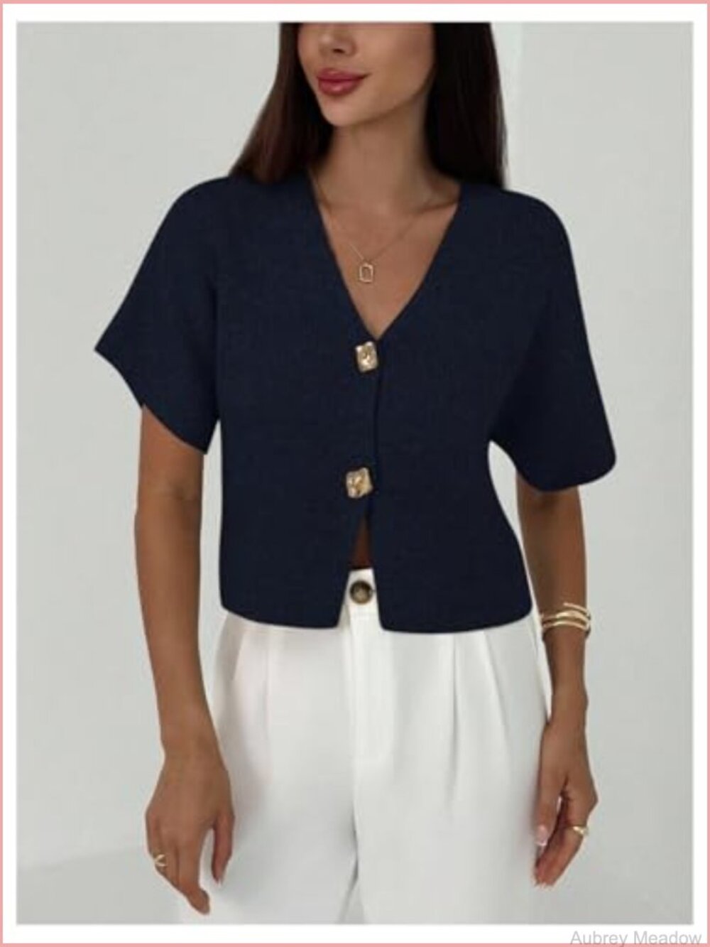 Short Sleeve V-Neck Cardigan Lightweight Knit Office Wear Slim Fit Tops - Picture 2 of 5